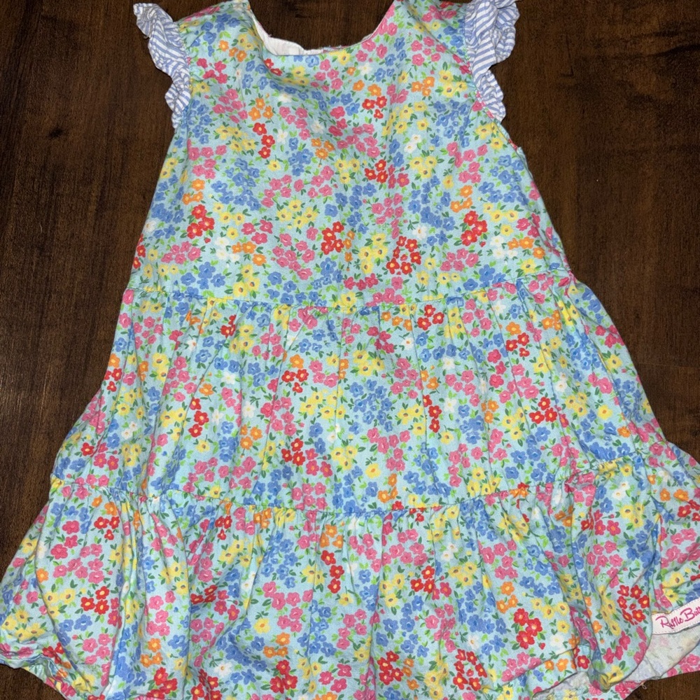Ruffle Butts Multicolor Floral Tiered Dress with Ruffle Sleeves